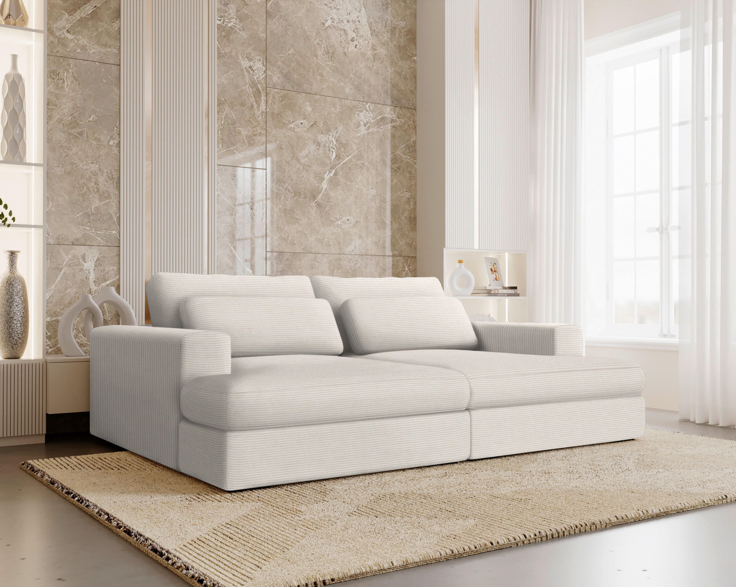 BIGSOFA in Cord Ecru  - Ecru/Schwarz, Design, Textil (223/80/158cm) - Lomoco
