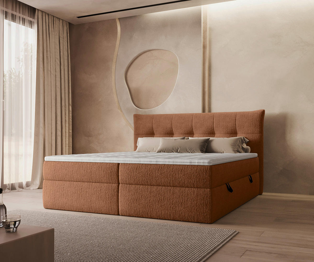 BOXBETT 160/200 cm  in Rostfarben  - Rostfarben/Schwarz, MODERN, Holz/Holzwerkstoff (160/200cm) - Boxxx