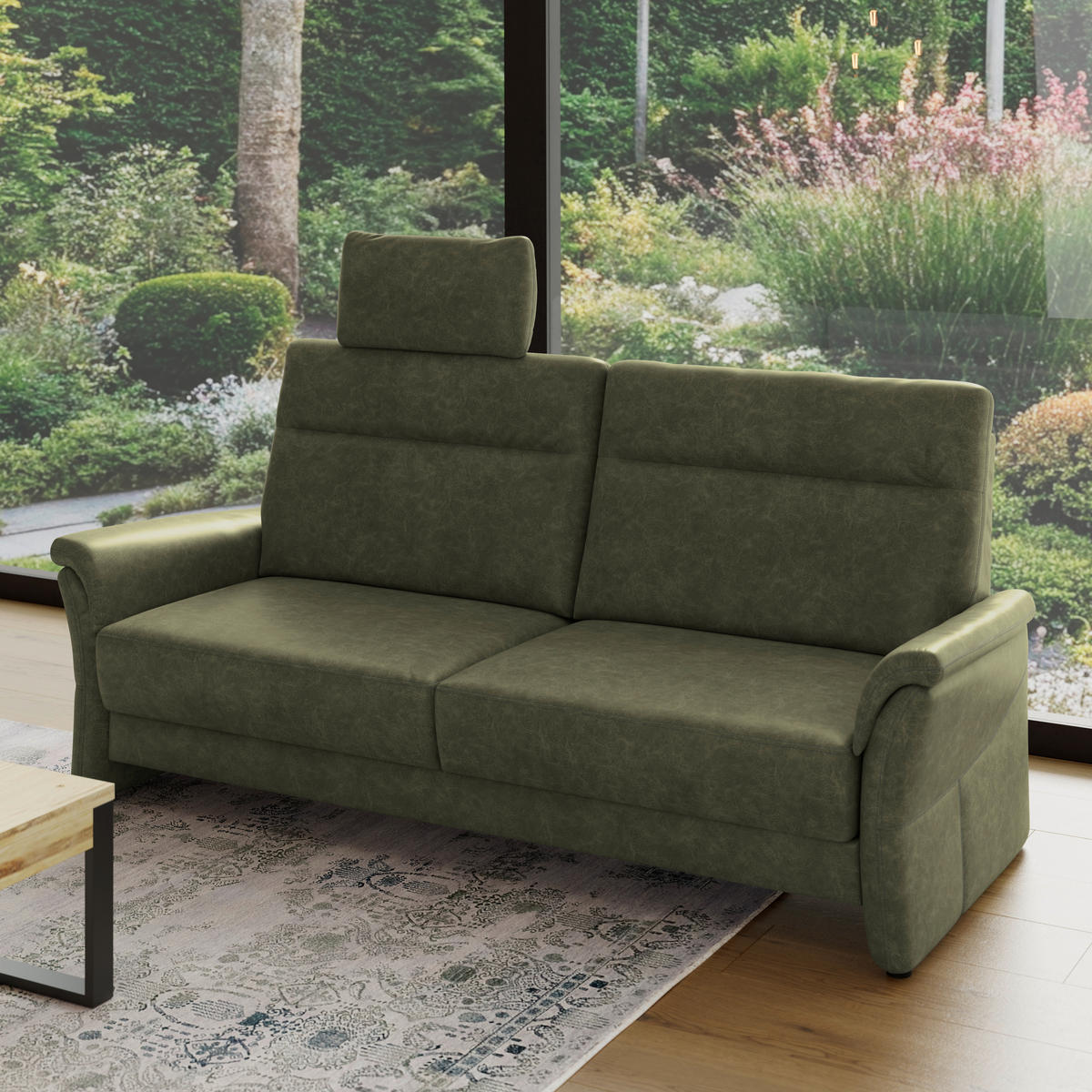 3,5-SITZER - Schwarz/Olivgrün, Konventionell, Kunststoff/Textil (205/98/91cm) - Elegando