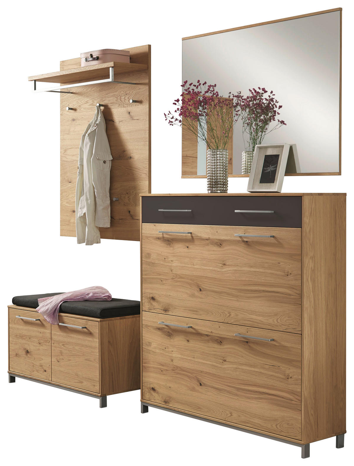 GARDEROBE 5-teilig  in 195/195/40 cm  - Eichefarben/Anthrazit, Design, Glas/Holz (195/195/40cm)