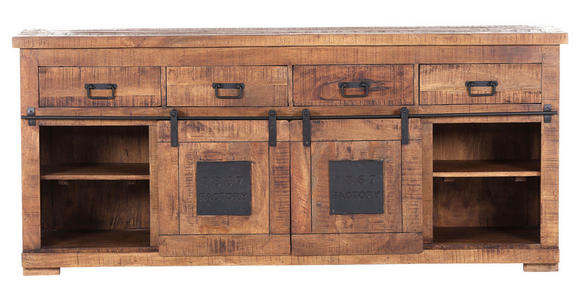 SIDEBOARD Mangoholz massiv Naturfarben Einlegeböden  - Schwarz/Naturfarben, ROMANTIK / LANDHAUS, Holz/Metall (195/85/45cm) - Landscape