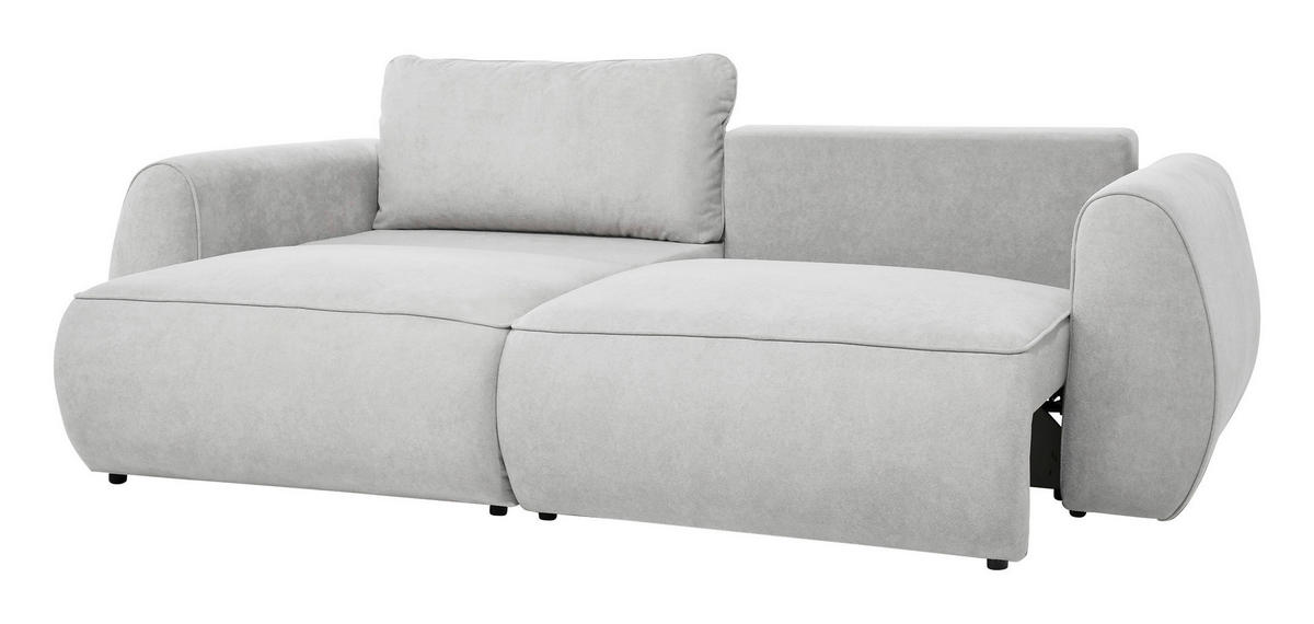 SCHLAFSOFA Chenille Hellgrau  inkl. Zierkissen, Rückenkissen, Bettkasten, Schlaffunktion, Rücken echt, Liegefläche im Originalstoff  - Hellgrau/Schwarz, KONVENTIONELL, Kunststoff/Textil (257/96/110cm) - Milino