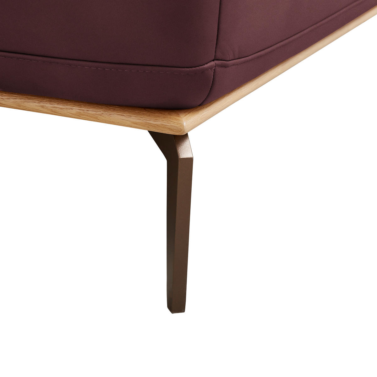 ECKSOFA in Echtleder Bordeaux  - Bordeaux/Bronzefarben, Design, Leder/Holz (176/314cm) - Valnatura