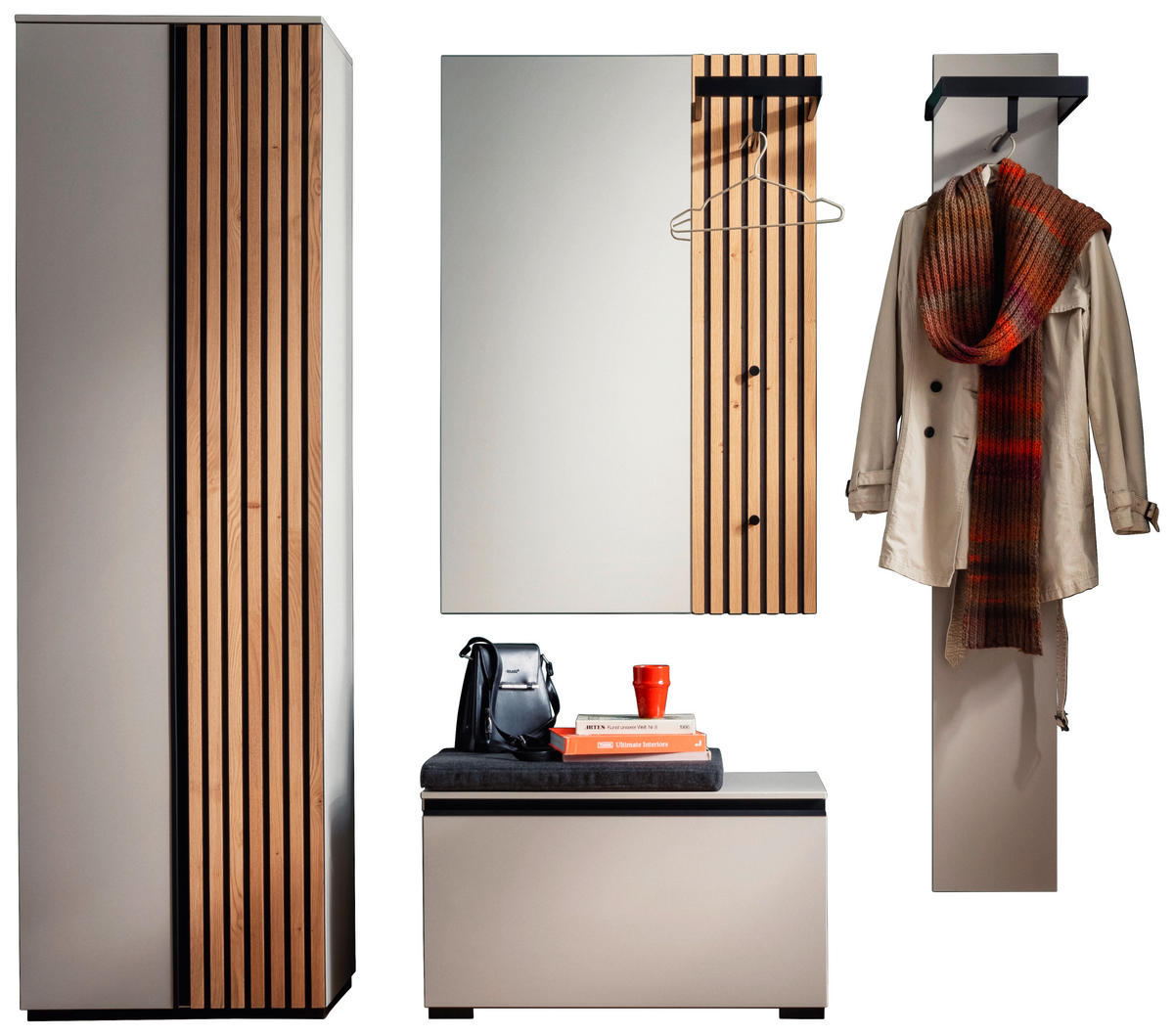 GARDEROBE 6-teilig  in 200/200/38 cm  - Eichefarben/Grau, Design, Holz/Holzwerkstoff (200/200/38cm) - Moderano