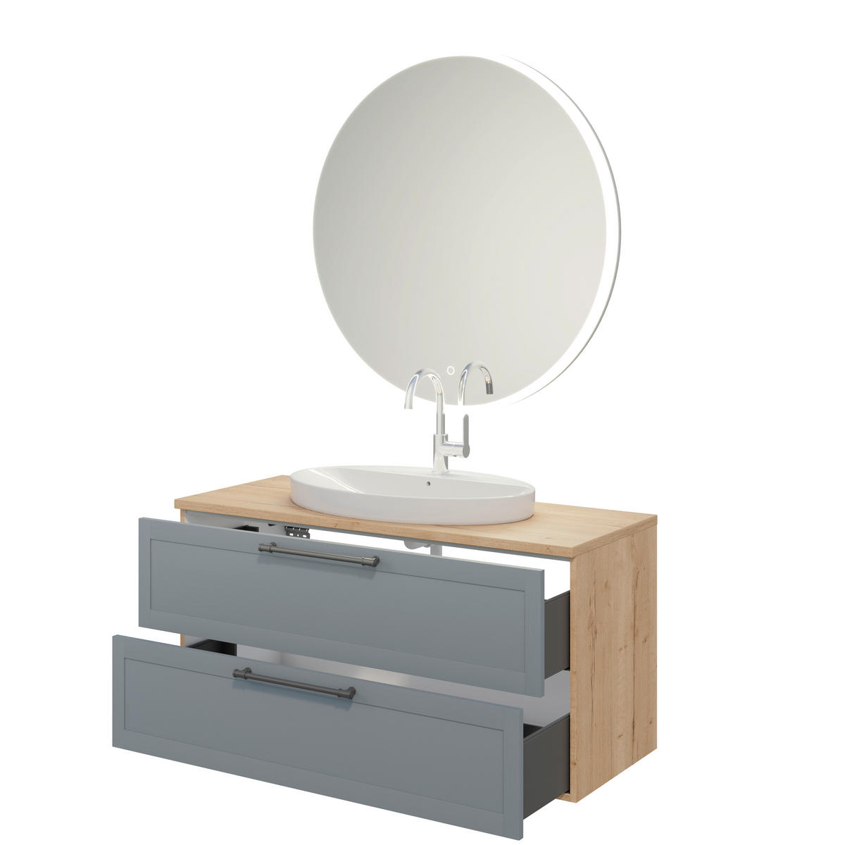 BADEZIMMER 3-teilig  in 120,3 cm  - Edelstahlfarben/Eichefarben, MODERN, Holzwerkstoff/Stein (120,3cm) - Celina Home