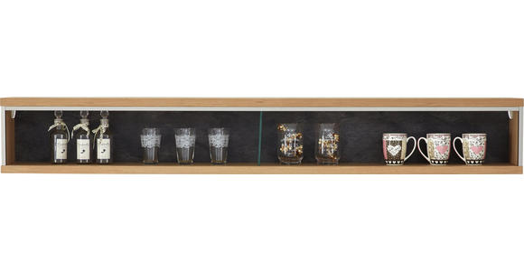WANDREGAL Eiche teilmassiv Eichefarben, Edelstahlfarben, Schieferfarben - Schieferfarben/Edelstahlfarben, KONVENTIONELL, Glas/Holz (184/27/23cm) - Cantus