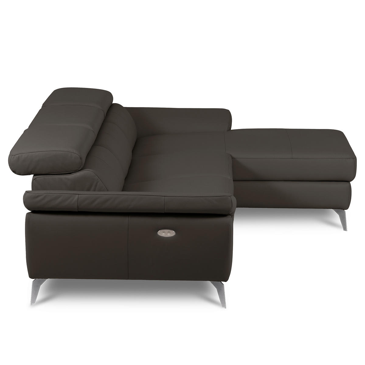 ECKSOFA Lederlook Echtleder Dunkelbraun  - Chromfarben/Dunkelbraun, Design, Leder/Textil (252/179cm) - Livetastic