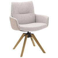 ARMLEHNSTUHL  Beinauswahl, Sitzfläche 360° drehbar, Stoff-/Lederauswahl Flachgewebe  Creme, Hellgrau  - Beige/Creme, Design, Holz/Textil (62/90/68cm) - Valnatura
