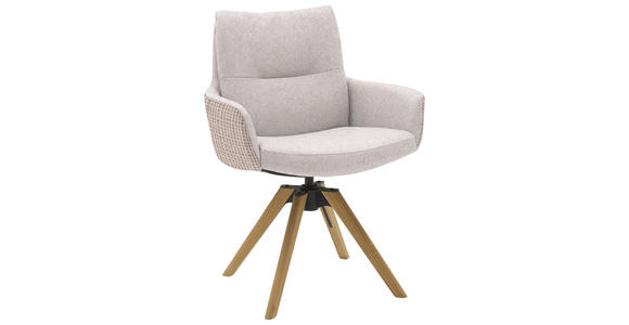 ARMLEHNSTUHL  Beinauswahl, Sitzfläche 360° drehbar, Stoff-/Lederauswahl Flachgewebe  Creme, Hellgrau  - Beige/Creme, Design, Holz/Textil (62/90/68cm) - Valnatura