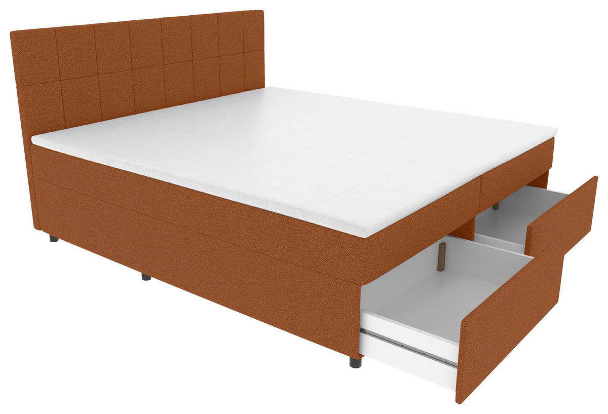 BOXBETT 160/200 cm,  in Rostfarben, Topper, Matratzen, Bettschubladen, H3 = fest  - Rostfarben/Schwarz, KONVENTIONELL, Kunststoff/Textil (160/200cm) - Boxxx
