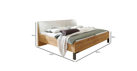 BETT 200/200 cm in Champagner, Eiche Bianco - Schieferfarben/Eiche Bianco, MODERN, Holzwerkstoff/Textil (200/200cm) - Novel