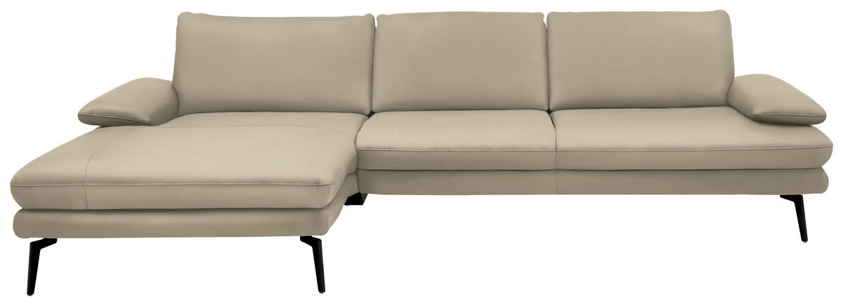 ECKSOFA in Echtleder Creme, Naturfarben  - Creme/Schwarz, Design, Leder/Metall (180/310cm) - Dieter Knoll
