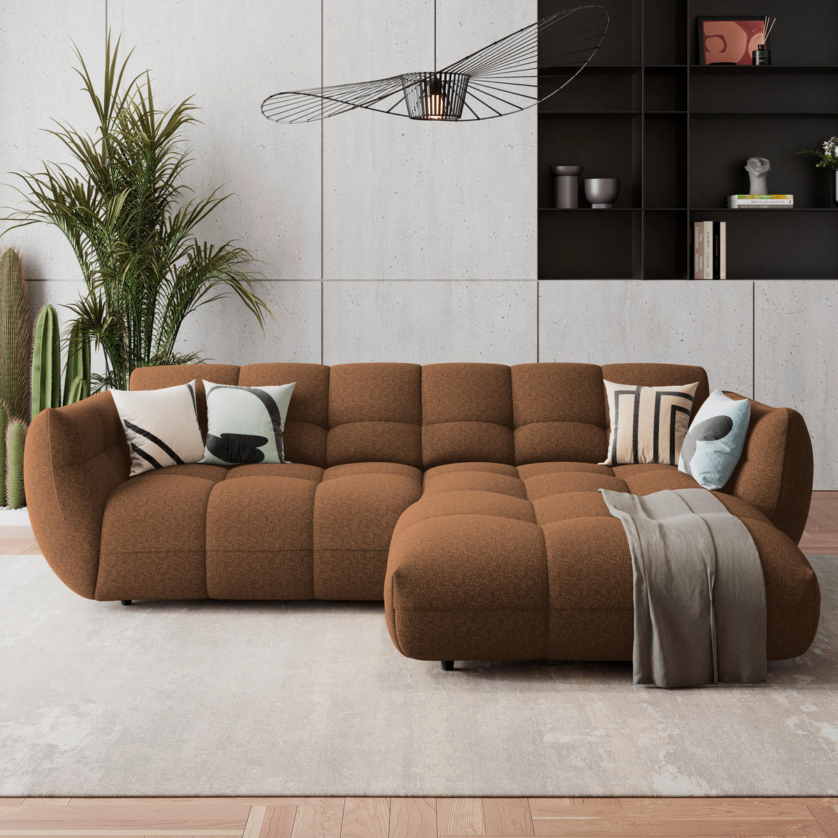 ECKSOFA Chenille Terracotta  - Terracotta/Schwarz, Trend, Kunststoff/Textil (280/178cm) - MID.YOU