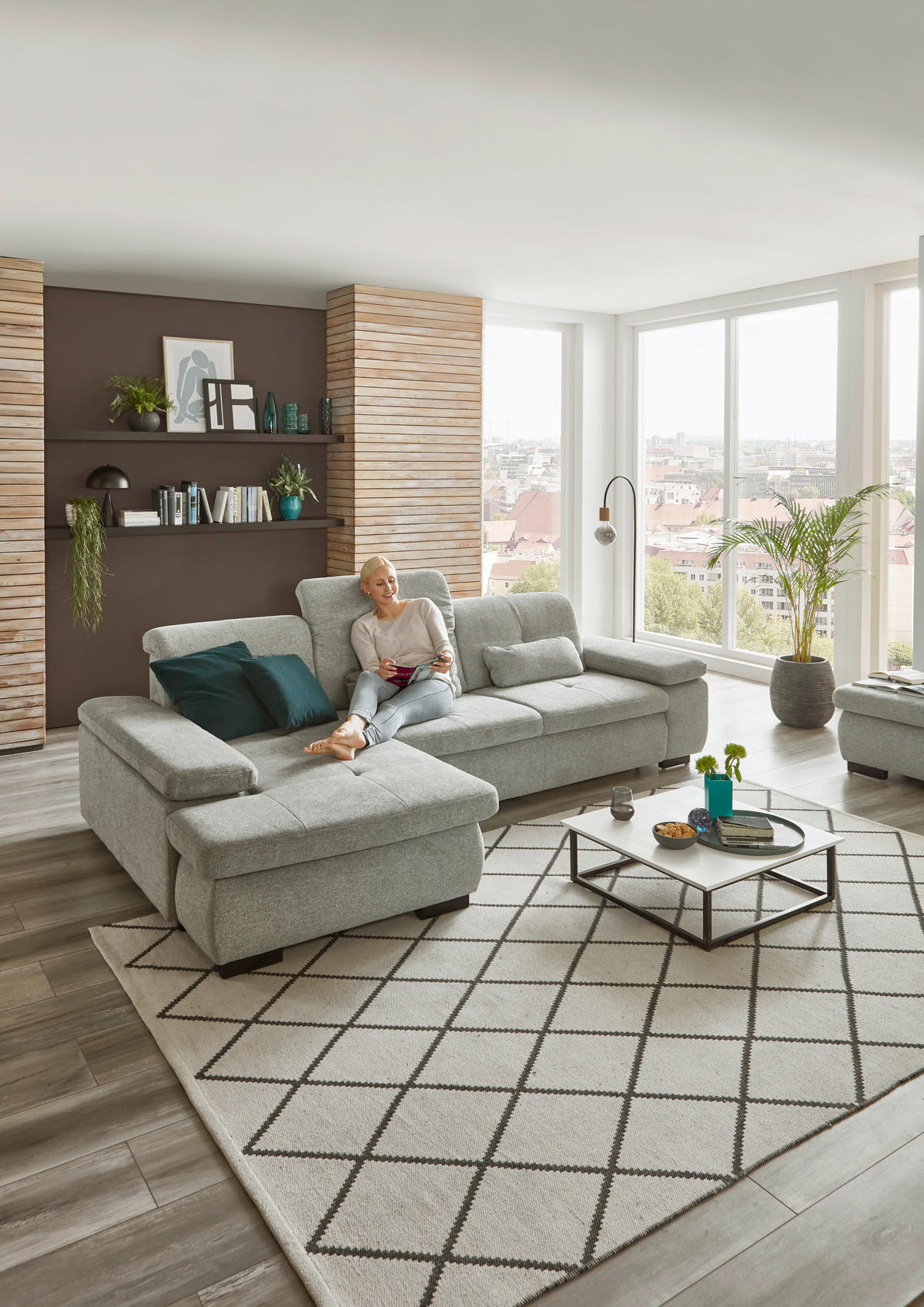 ECKSOFA in Flachgewebe Alufarben  - Schwarz/Alufarben, Design, Textil/Metall (174/297cm) - Beldomo Style