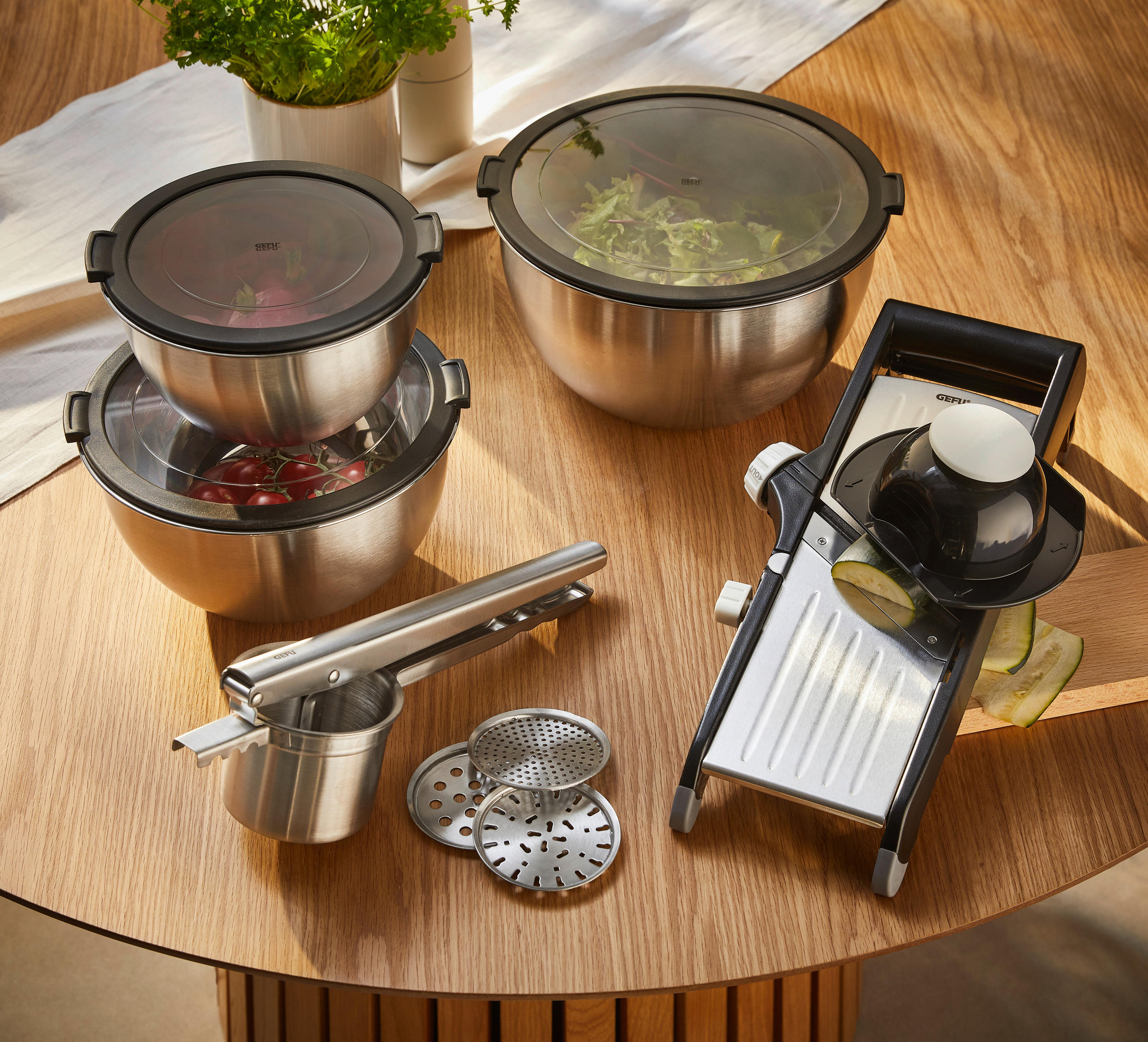 SCHÜSSELSET MONDI 3-teilig 16, 20, 24 cm  - Edelstahlfarben/Transparent, KONVENTIONELL, Kunststoff/Metall (16, 20, 24cm) - Gefu