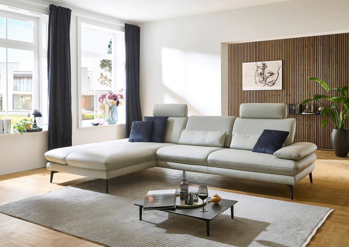 ECKSOFA Silberfarben Echtleder  - Silberfarben/Schwarz, Design, Leder/Metall (195/308cm) - Dieter Knoll
