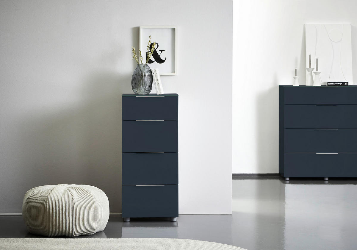 KOMÓD 45/101/42 cm  - alumíniumszínű/antracit, Design, faalapú anyag/Üveg (45/101/42cm) - Voleo