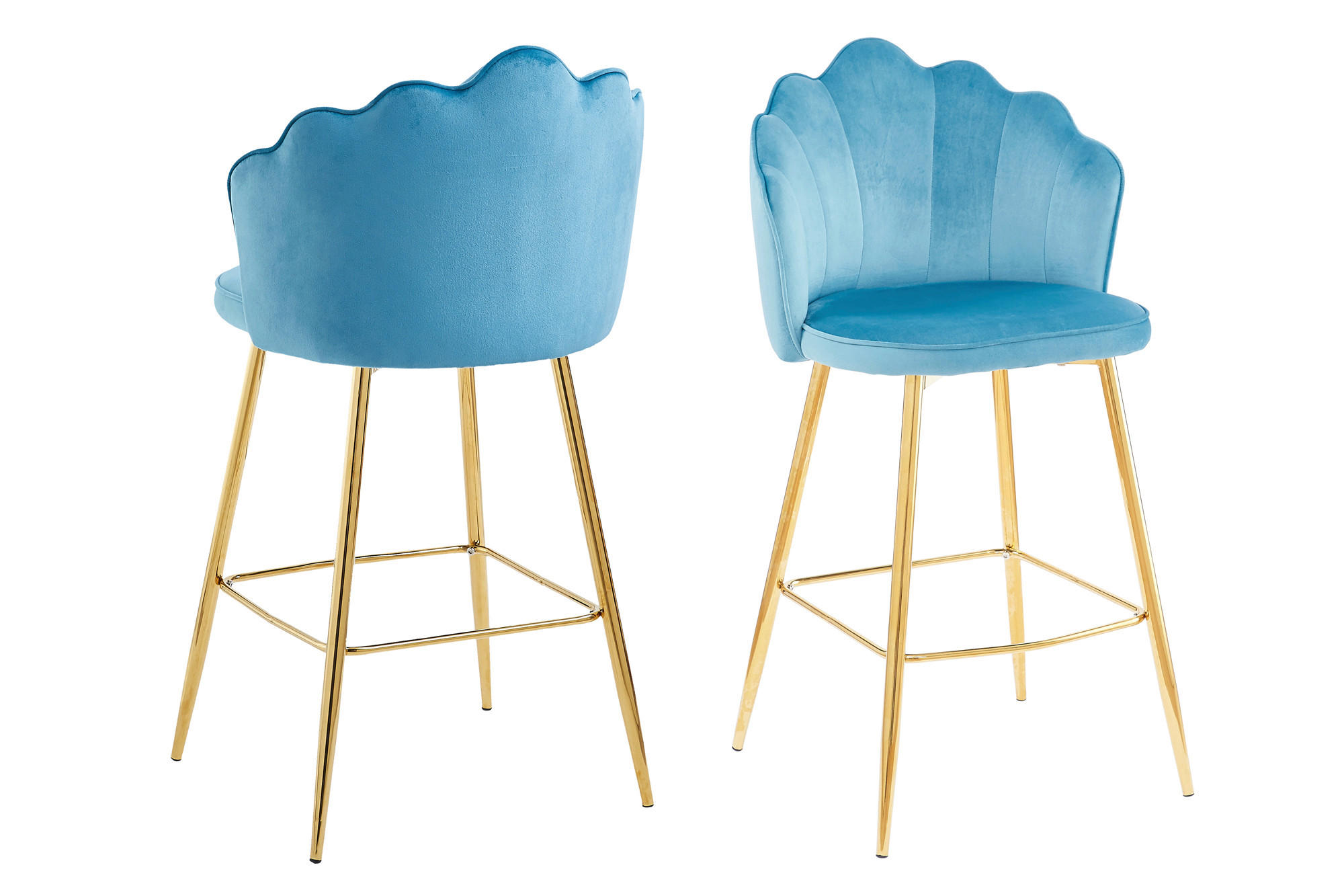 BARHOCKER-SET Samt Blau  - Blau/Goldfarben, MODERN, Textil/Metall (52/100/54cm) - Livetastic