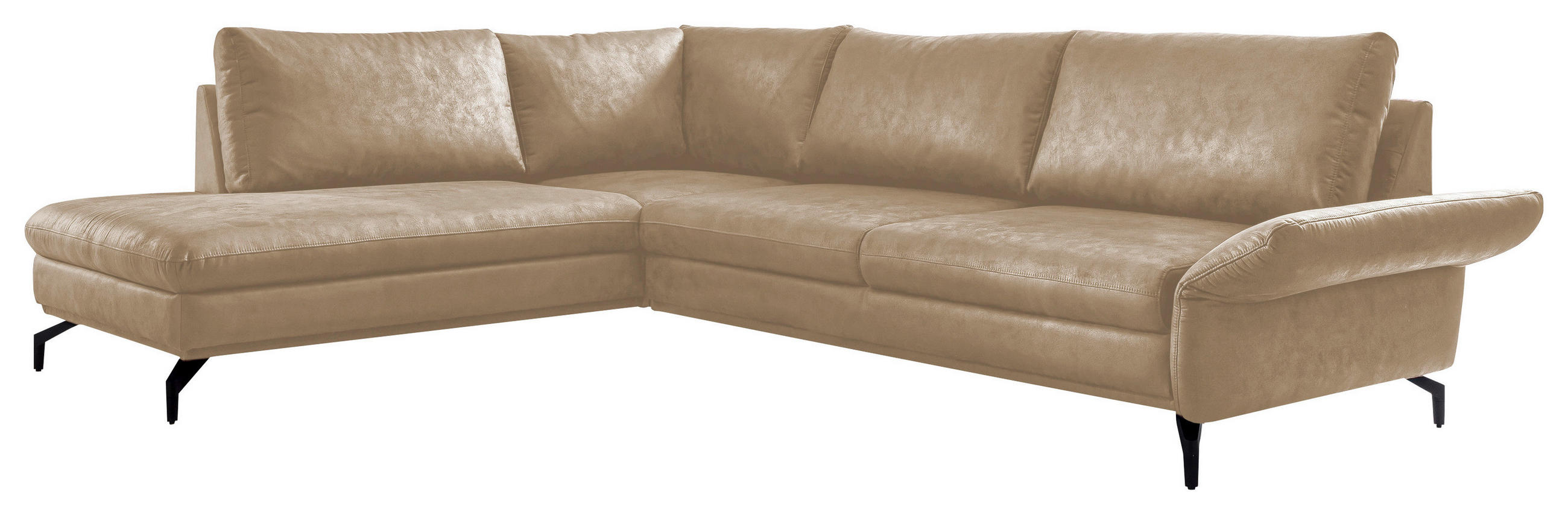 ECKSOFA Creme Lederlook  - Creme/Schwarz, Design, Textil/Metall (273/218cm) - Livetastic