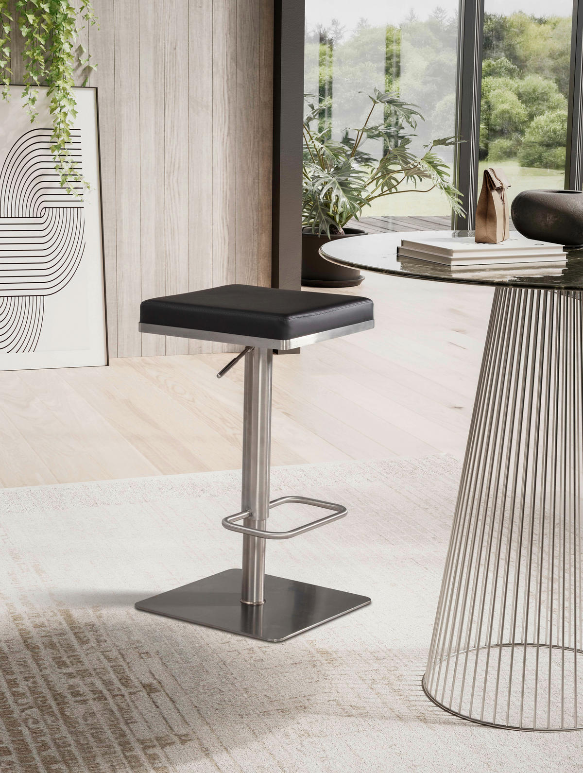 BARHOCKER Lederlook Schwarz  - Silberfarben/Schwarz, Design, Textil/Metall (37/82/37cm) - MID.YOU