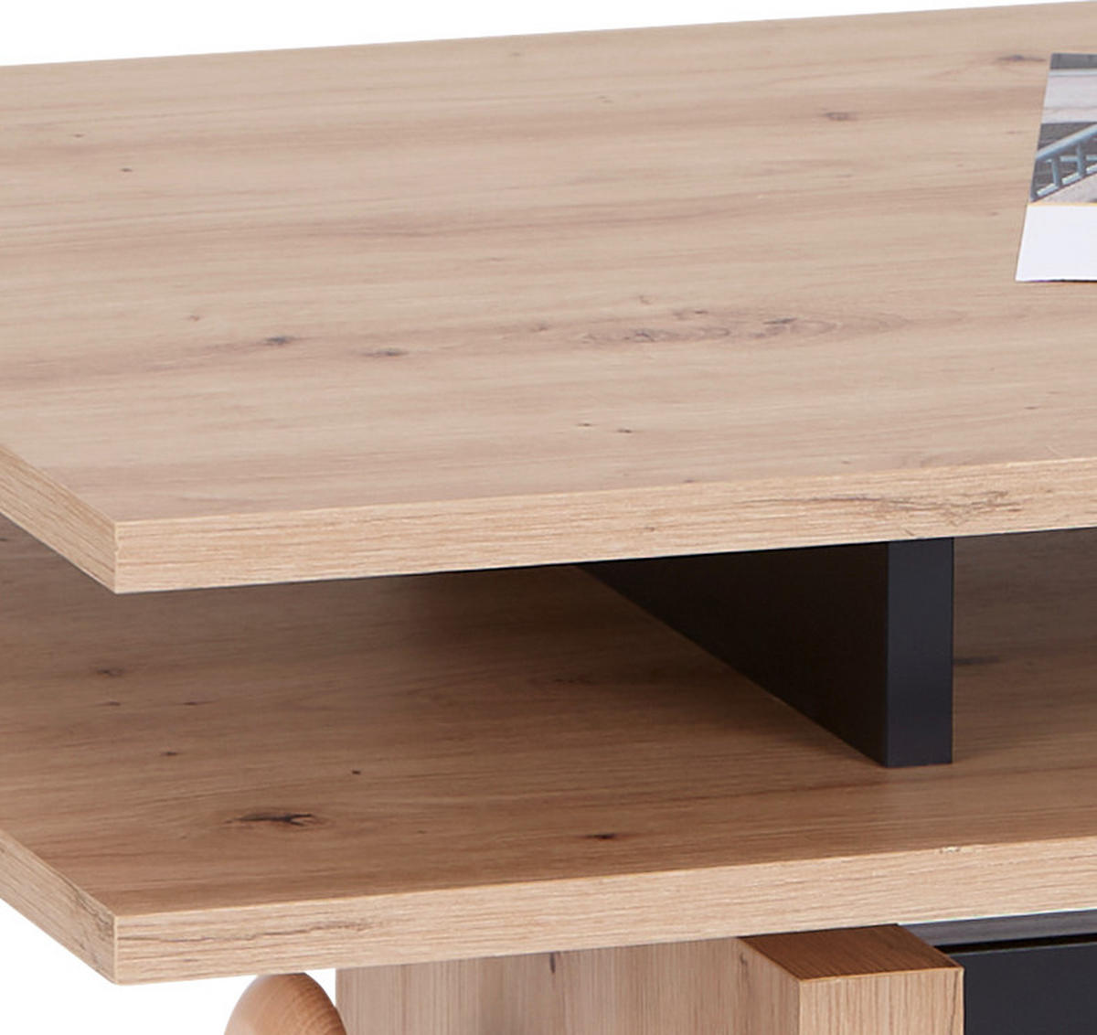 COUCHTISCH 55/110/52-68 cm rechteckig Schwarz, Eichefarben  - Eichefarben/Schwarz, Design, Holzwerkstoff (55/110/52-68cm) - MID.YOU