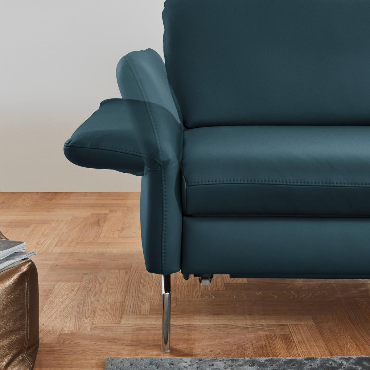 ECKSOFA in Echtleder Blau  284/220 cm  - Blau/Alufarben, KONVENTIONELL, Leder/Metall (284/220cm) - Beldomo Premium