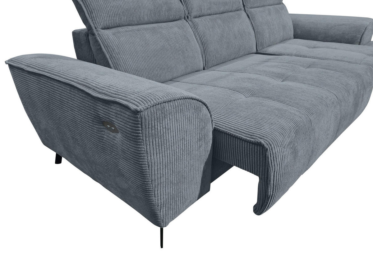 ECKSOFA Dunkelgrau Cord  - Dunkelgrau/Schwarz, KONVENTIONELL, Textil/Metall (290/196cm) - Carryhome