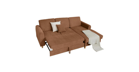 ECKSOFA Terracotta Flachgewebe  inkl. Bettkasten, Schlaffunktion, Rücken echt, Kopfstütze, Liegefläche im Originalstoff  - Buchefarben/Terracotta, KONVENTIONELL, Holz/Textil (241/166cm) - Carryhome