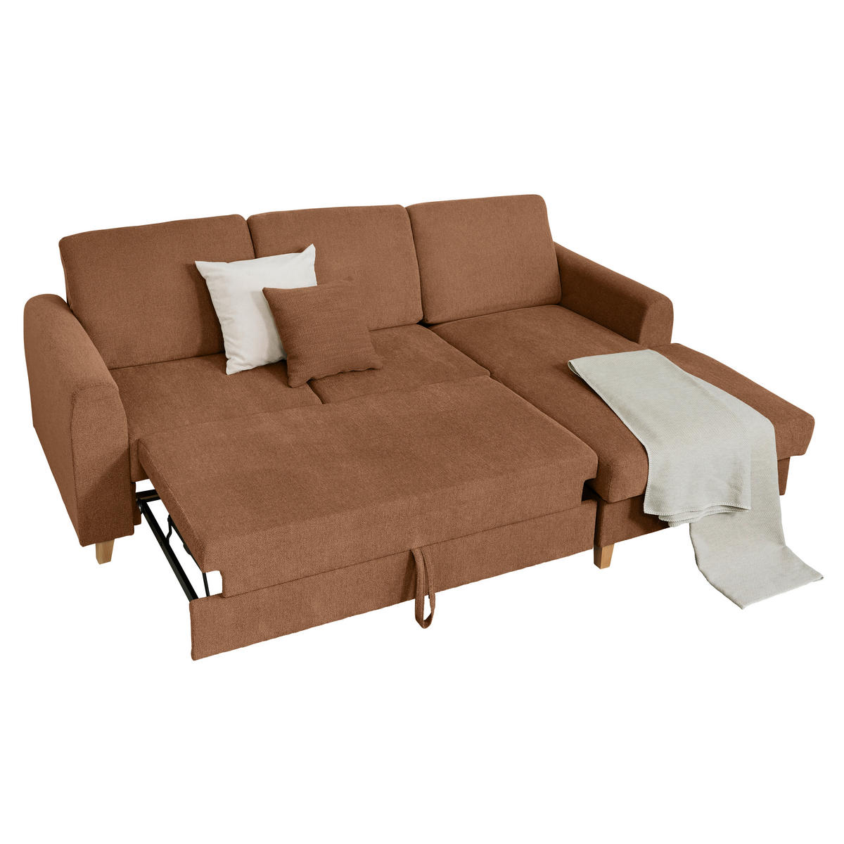 ECKSOFA Terracotta Flachgewebe  - Buchefarben/Terracotta, KONVENTIONELL, Holz/Textil (241/166cm) - Carryhome
