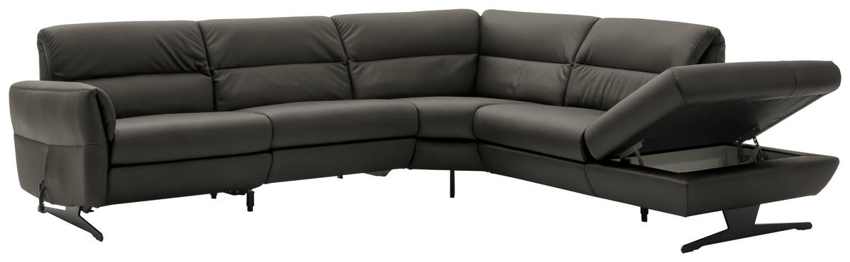 ECKSOFA Dunkelgrau Echtleder  - Dunkelgrau/Schwarz, Design, Leder/Metall (286/258cm) - Schöner Wohnen