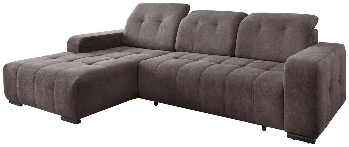 ECKSOFA VICARI Braun Mikrofaser Kopfteilverstellung, Sitzvorzug  - Schwarz/Braun, MODERN, Textil/Metall (185/292cm) - Livetastic