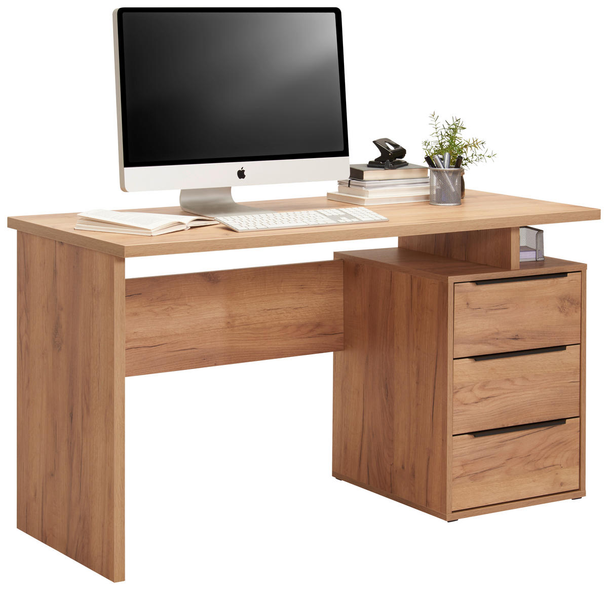 SCHREIBTISCH 138/60/76 cm  in Eiche Artisan  - Eichefarben/Schwarz, KONVENTIONELL, Holzwerkstoff/Metall (138/60/76cm) - Venda