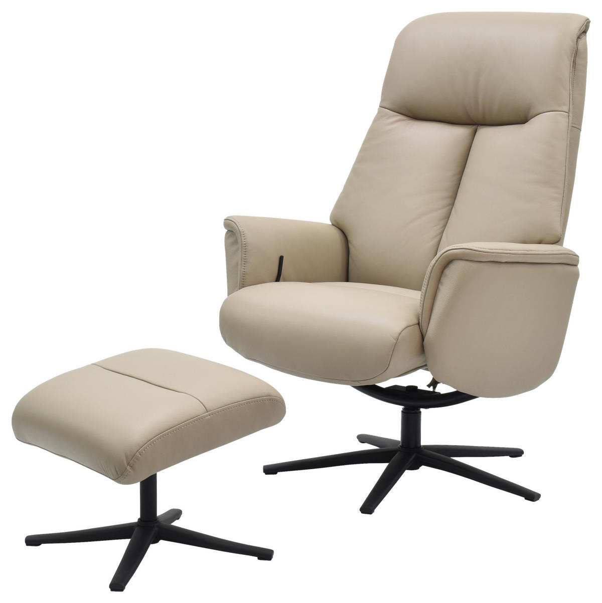 RELAXSESSELSET RELAVO Lederlook Echtleder Hocker    - Schwarz/Grau, Design, Leder/Textil (72/109/86/111/81cm) - Livetastic