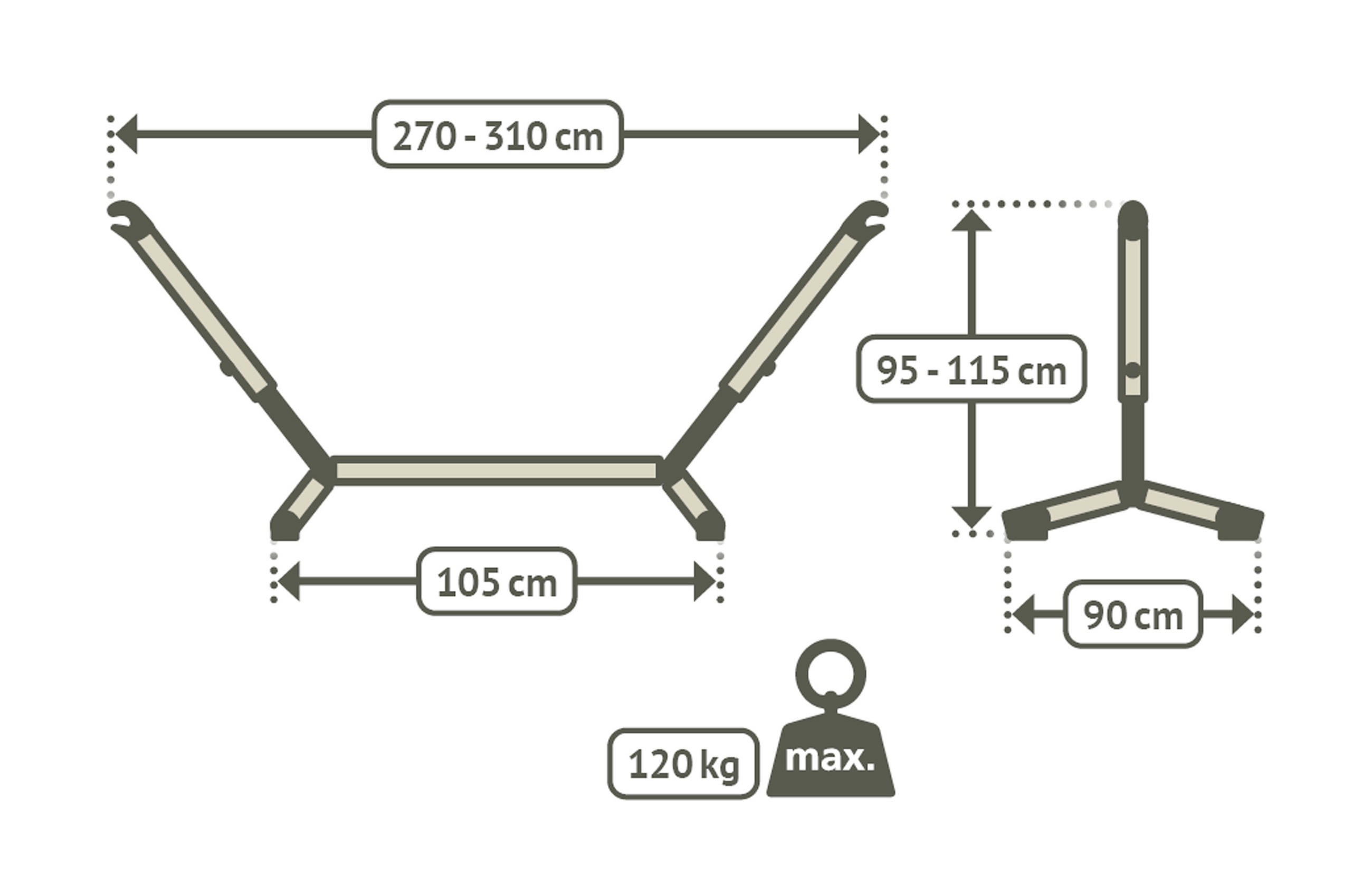 HÄNGEMATTENGESTELL für single  - KONVENTIONELL, Metall (270-310/90/95-115cm) - La Siesta