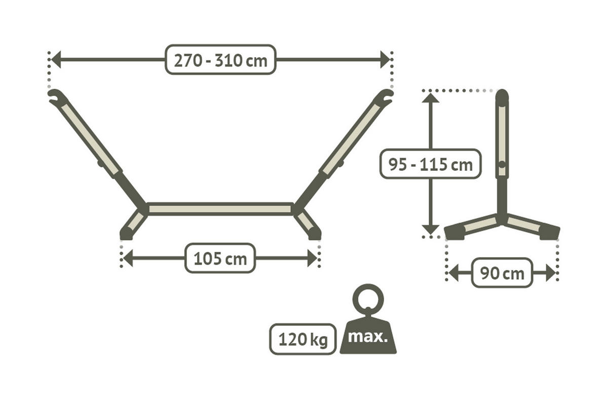 HÄNGEMATTENGESTELL für single  - KONVENTIONELL, Metall (270-310/90/95-115cm) - La Siesta