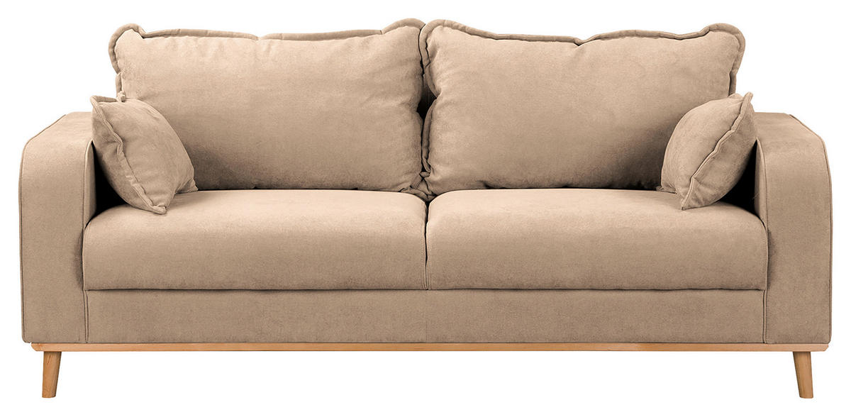 3-SITZER-SOFA Mikrofaser Beige  - Wengefarben/Beige, Design, Holz/Textil (193/86/87cm) - Livetastic