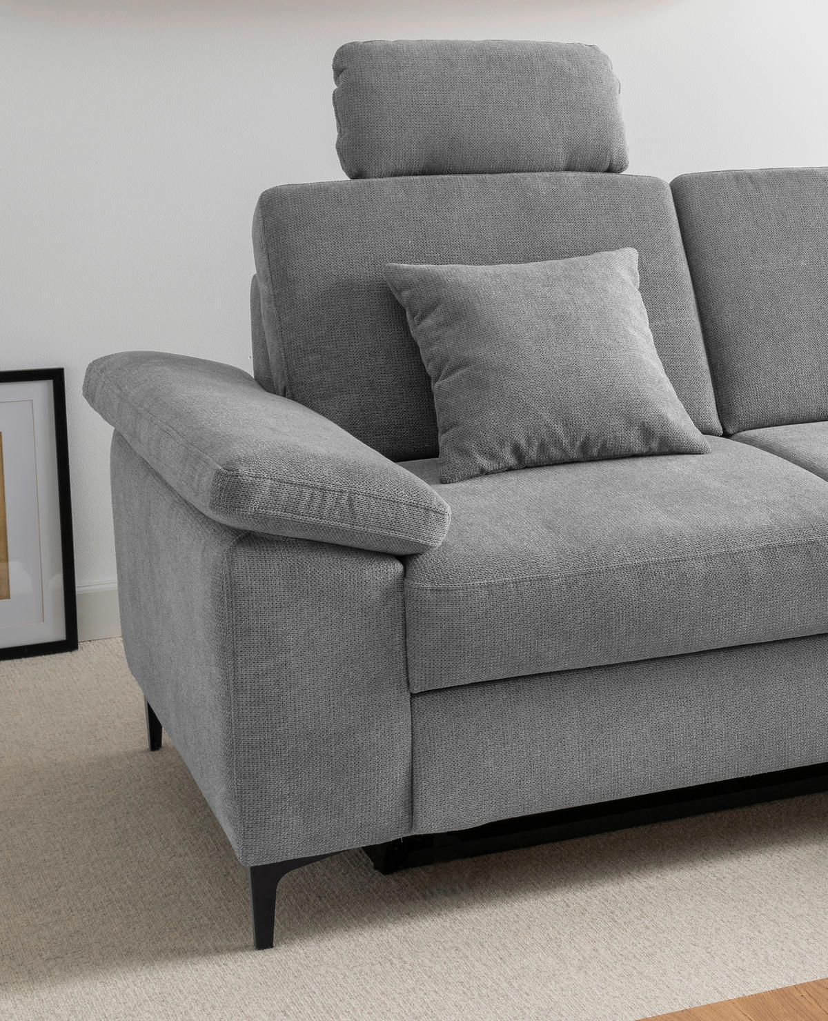 ECKSOFA Chenille Grau  - Schwarz/Grau, Konventionell, Textil/Metall (245/151cm) - Livetastic