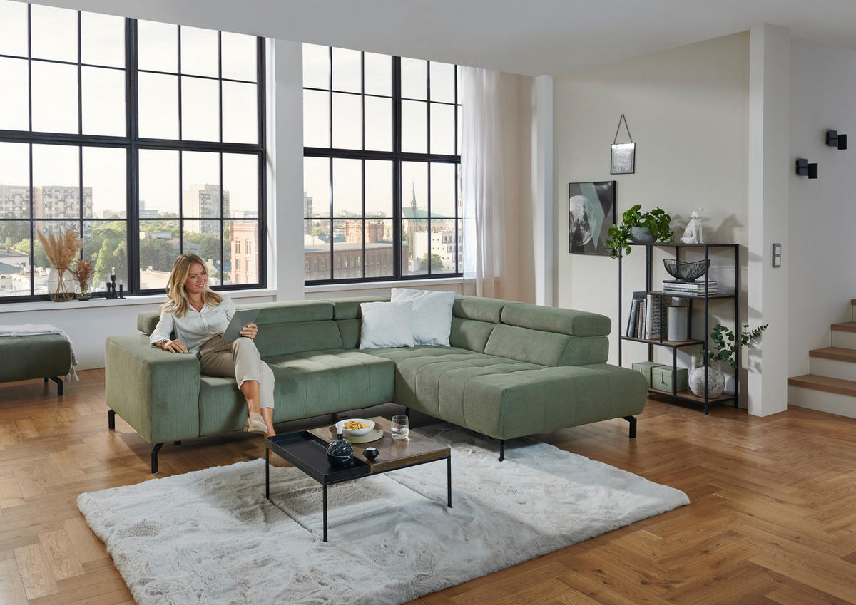 ECKSOFA Waldgrün Cord  - Waldgrün/Schwarz, Design, Textil/Metall (261/214cm) - Beldomo Style