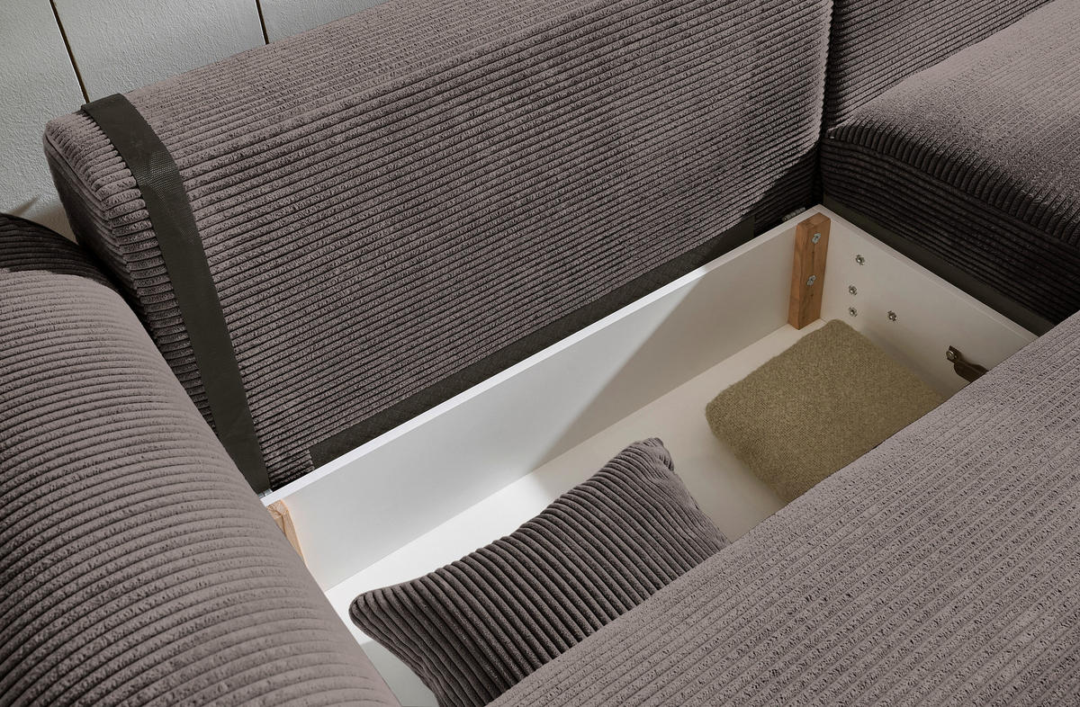 ECKSOFA in Cord Braun  - Schwarz/Braun, Konventionell, Kunststoff/Textil (255/185cm) - MID.YOU