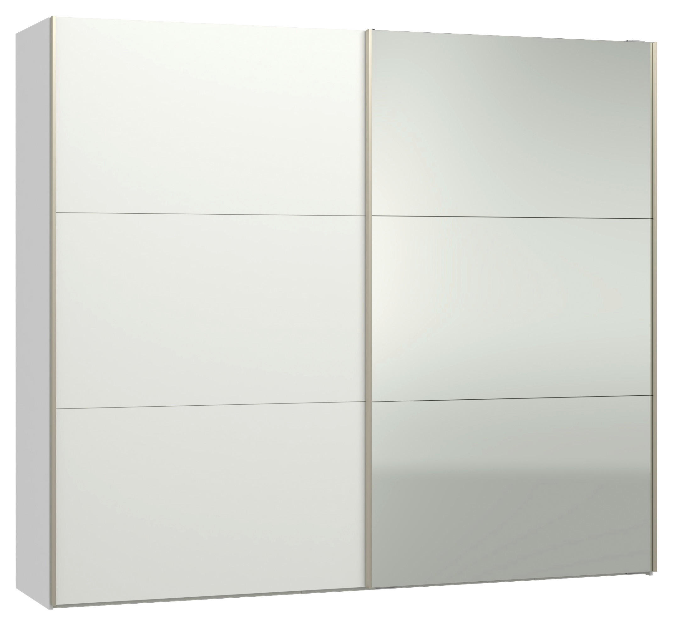 SCHWEBETÜRENSCHRANK 253/220/65 cm 2-türig Weiß  - Edelstahlfarben/Weiß, Design, Glas/Holzwerkstoff (253/220/65cm) - Jutzler