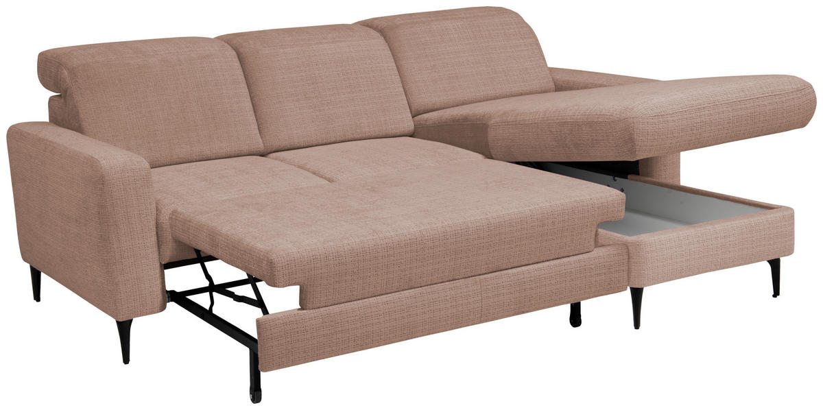 ECKSOFA FABIO Rostfarben Chenille Bettkasten, Kopfteilverstellung  - Rostfarben/Schwarz, Design, Textil/Metall (174/223cm) - Livetastic