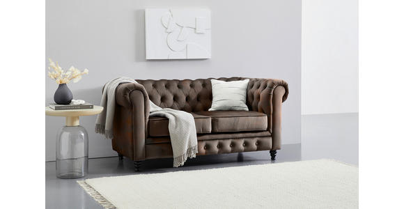 CHESTERFIELD-SOFA Lederlook, Mikrofaser Braun, Schwarz - Schwarz/Braun, Trend, Holz/Textil (165/73/87cm) - Xora