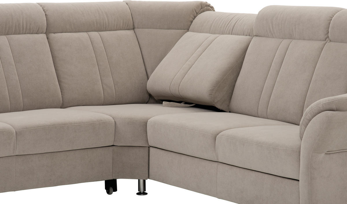 ECKSOFA Beige Velours, beflockt  - Beige/Silberfarben, KONVENTIONELL, Textil/Metall (306/248cm) - Beldomo Comfort