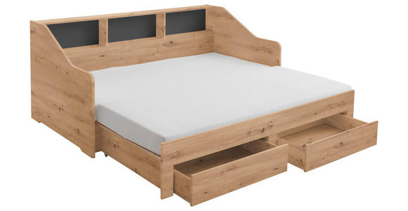 AUSZIEHBETT 90-180/200 cm  in Dunkelgrau, Eiche Artisan  - Dunkelgrau/Buchefarben, KONVENTIONELL, Holzwerkstoff (90-180/200cm) - Carryhome