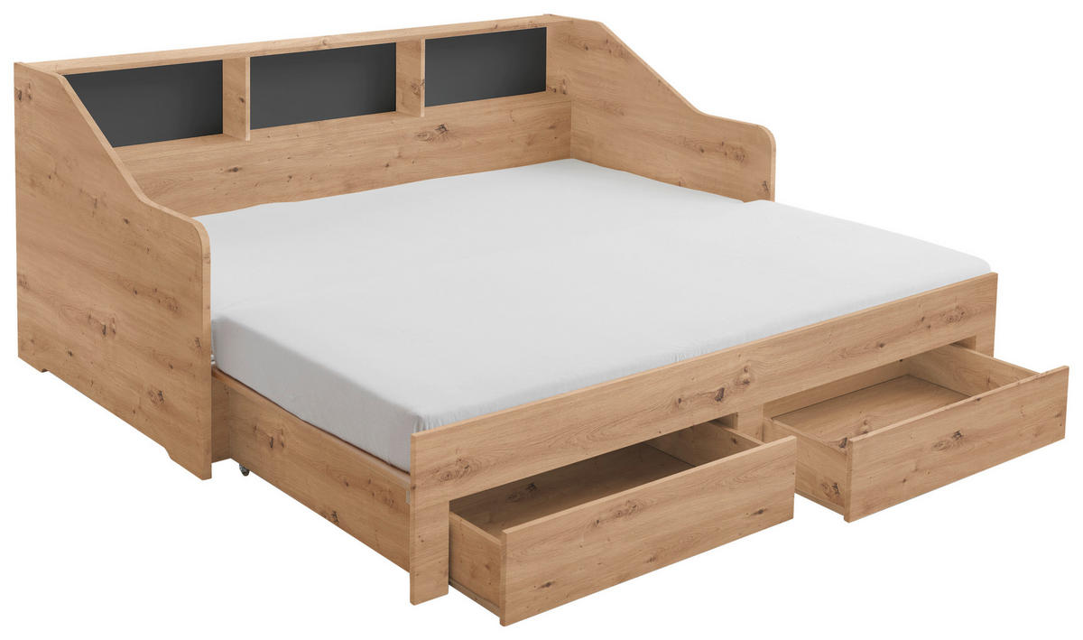 AUSZIEHBETT 90-180/200 cm  in Dunkelgrau, Eiche Artisan  - Dunkelgrau/Buchefarben, KONVENTIONELL, Holzwerkstoff (90-180/200cm) - Carryhome