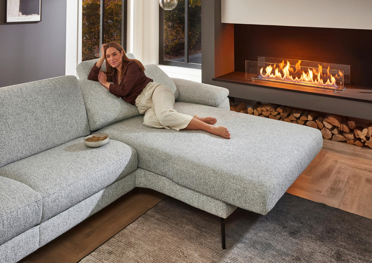 ECKSOFA  in Chenille Silberfarben  309/171 cm  - Silberfarben/Schwarz, Design, Textil/Metall (309/171cm) - Valdera