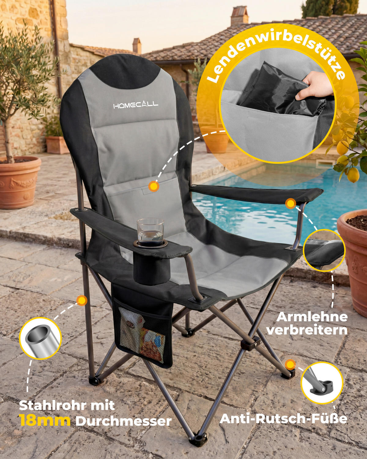 CAMPINGSESSEL - Silberfarben/Schwarz, Basics, Textil/Metall (84/110/60cm) - Modante