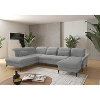 WOHNLANDSCHAFT in Flachgewebe Hellgrau  - Hellgrau/Schwarz, KONVENTIONELL, Textil/Metall (231/359/198cm) - Sit & More