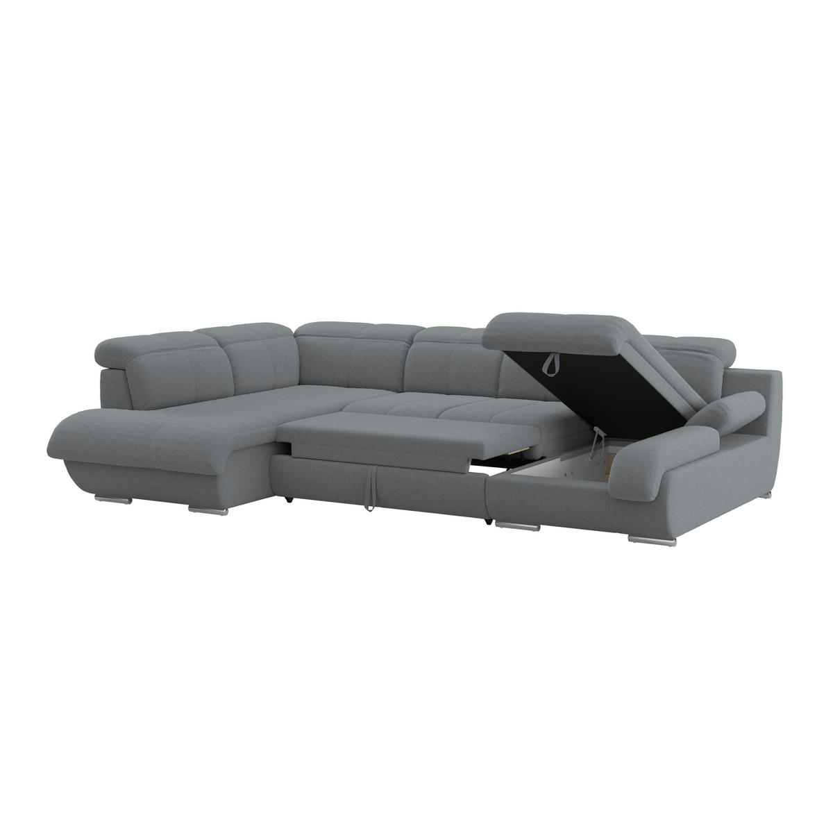 WOHNLANDSCHAFT MULTI Anthrazit Chenille  - Chromfarben/Anthrazit, MODERN, Textil/Metall (228/345/184cm) - Livetastic