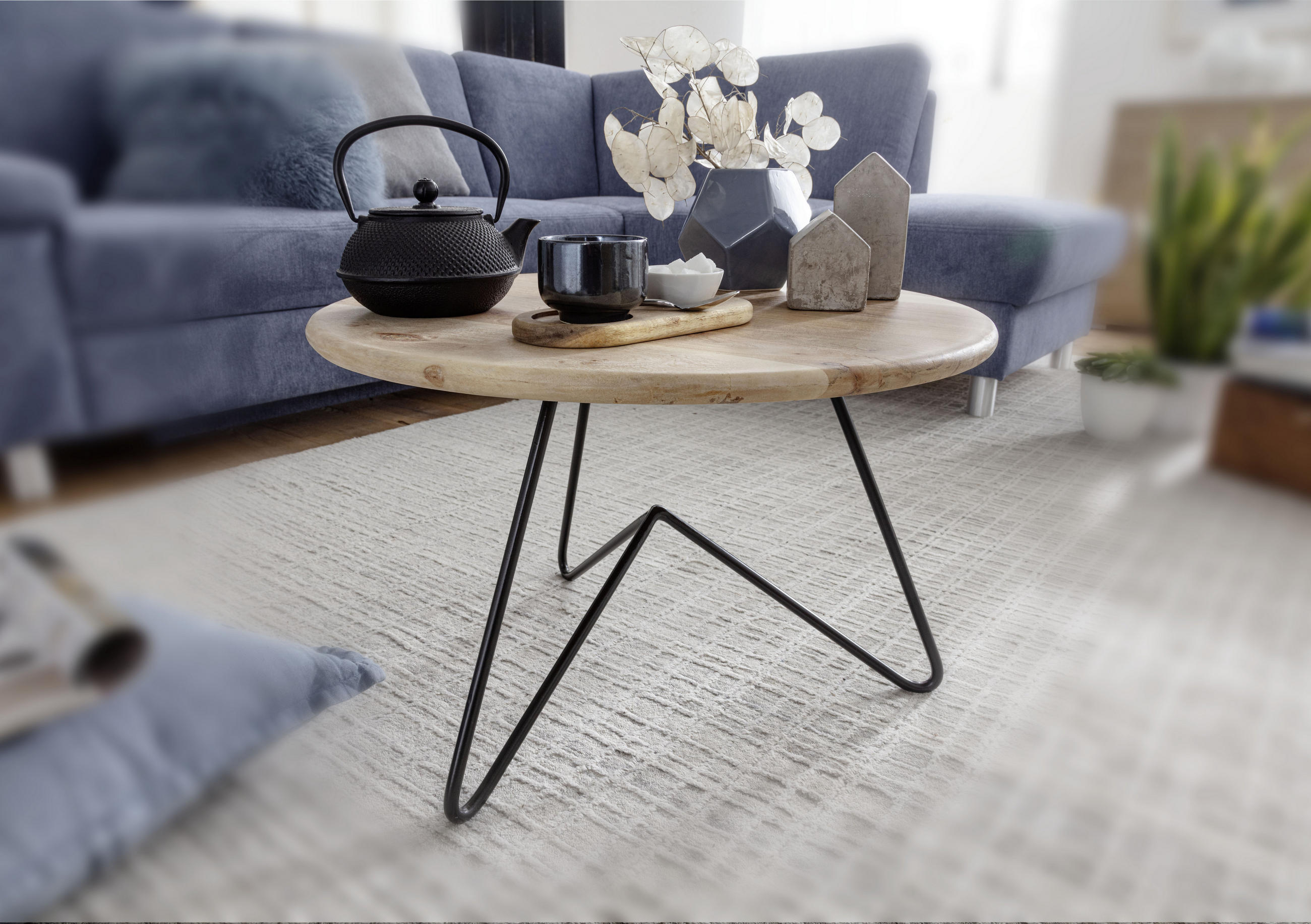 KONFERENČNÍ STOLEK, barvy akácie, dřevo, 60/60/39,5 cm - černá/barvy akácie, Moderní, kov/dřevo (60/60/39,5cm) - MID.YOU